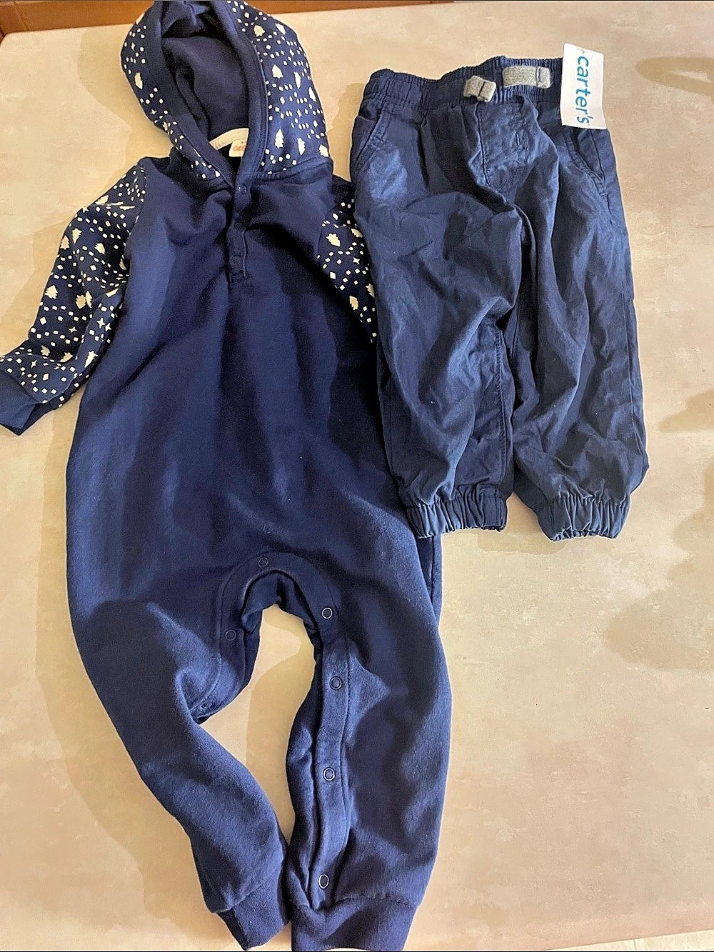 Cat & Jack Hooded Blue Romper & Carter’s Shorts Baby 18M 2-Piece Bundle